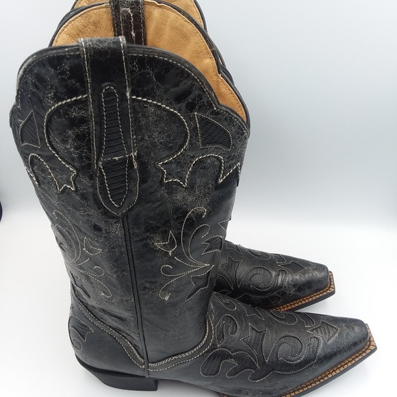 JB Dillon Women's Cowboy Boots Black Goat Leather Sz 10B Western Distressed EUC - Picture 14 of 16